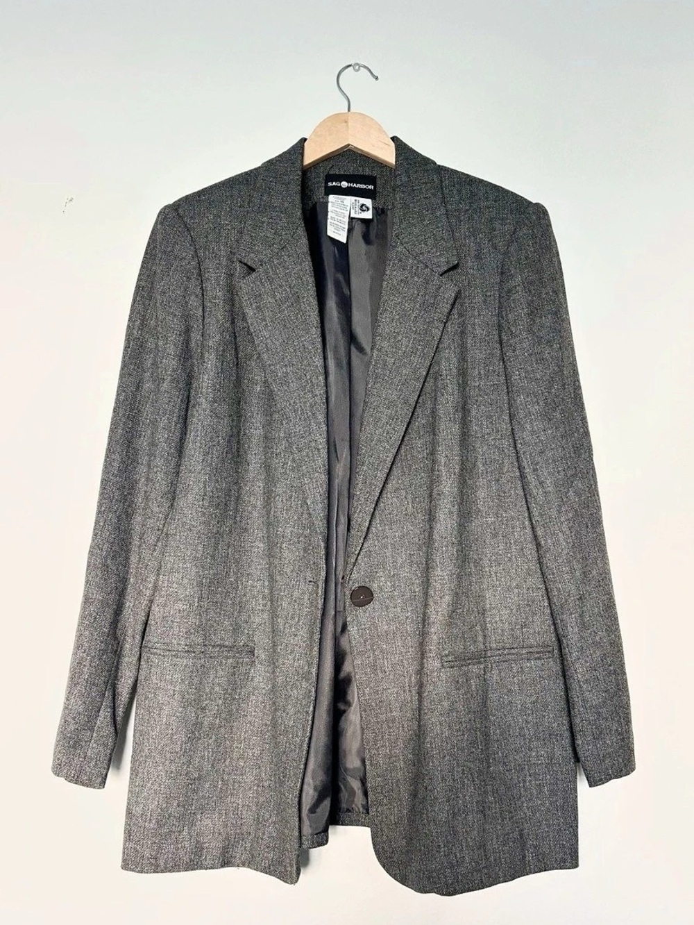 Vintage Sag Harbor Grey Wool Blend Oversized Blazer Jacket Size 16